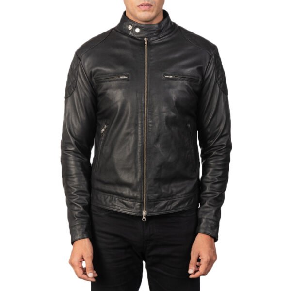 Black leather motorcycle jacket for men